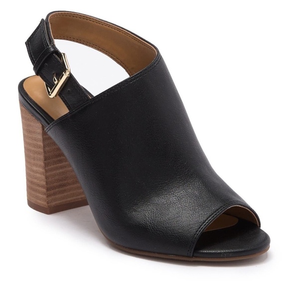 14th & Union Asher Black Slingback Open Toe Stacked Heel Booties • Size 8.5 🗣 - Picture 1 of 6